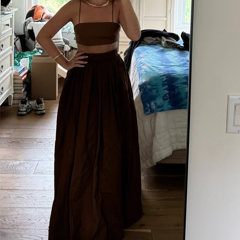 BRAND NEW: Brown maxi skirt and crop top set. UNWORN. Size S with tags. - Picture 4 of 5